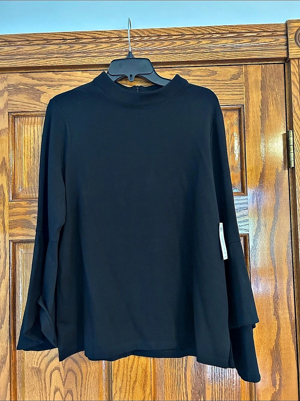 Chico's Funnel Neck Flare Sleeve Top Black Flare Sleeve Top Size 2 NWT